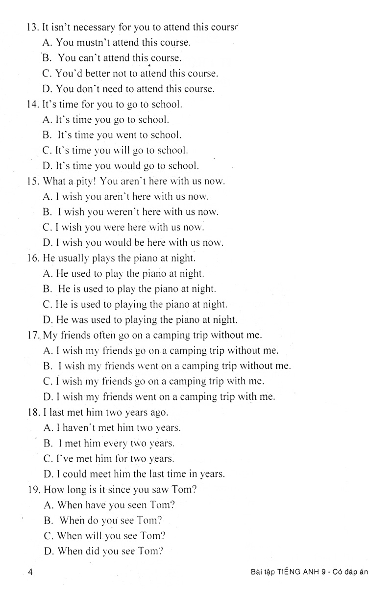 bài tập tiếng anh 9 (có đáp án)