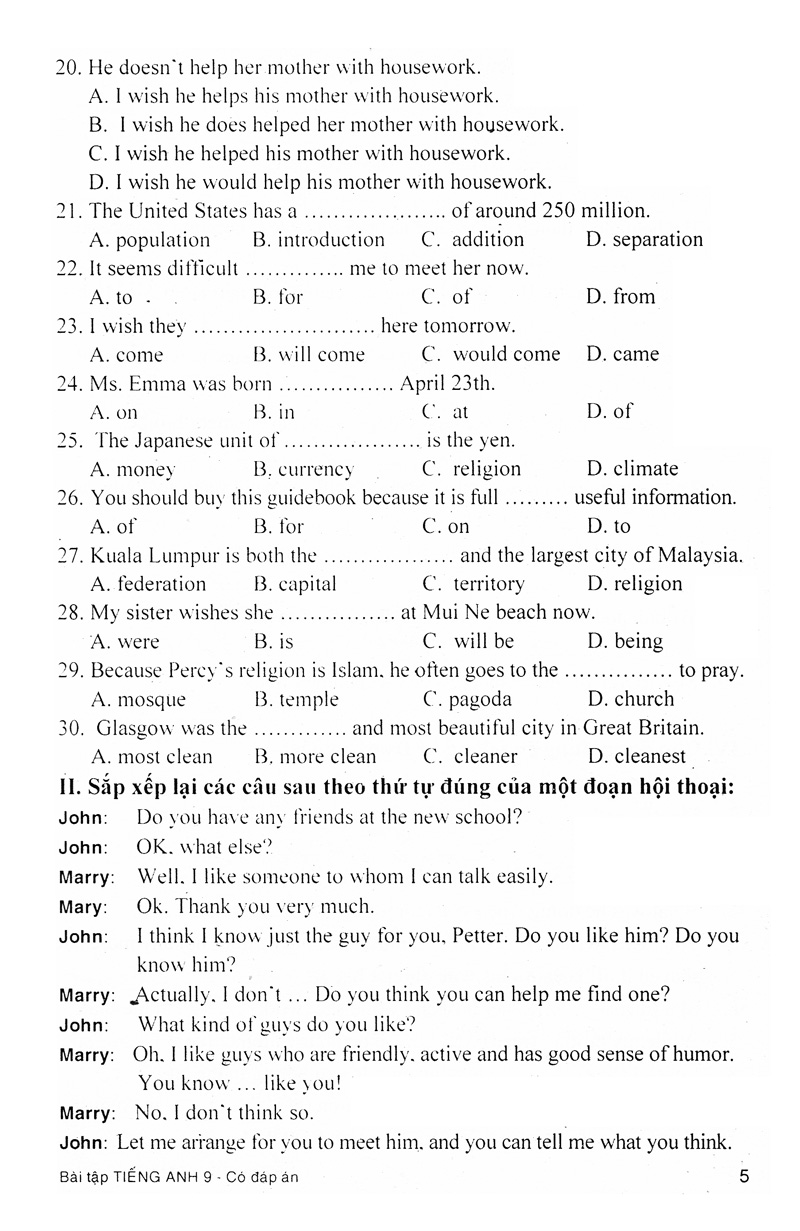 bài tập tiếng anh 9 (có đáp án)