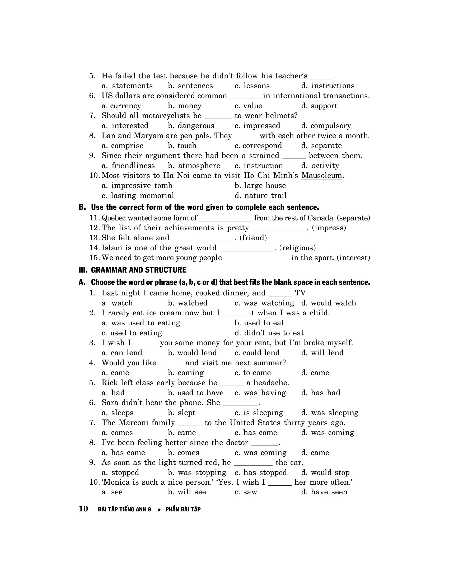 bài tập tiếng anh 9 - không đáp án (2020)