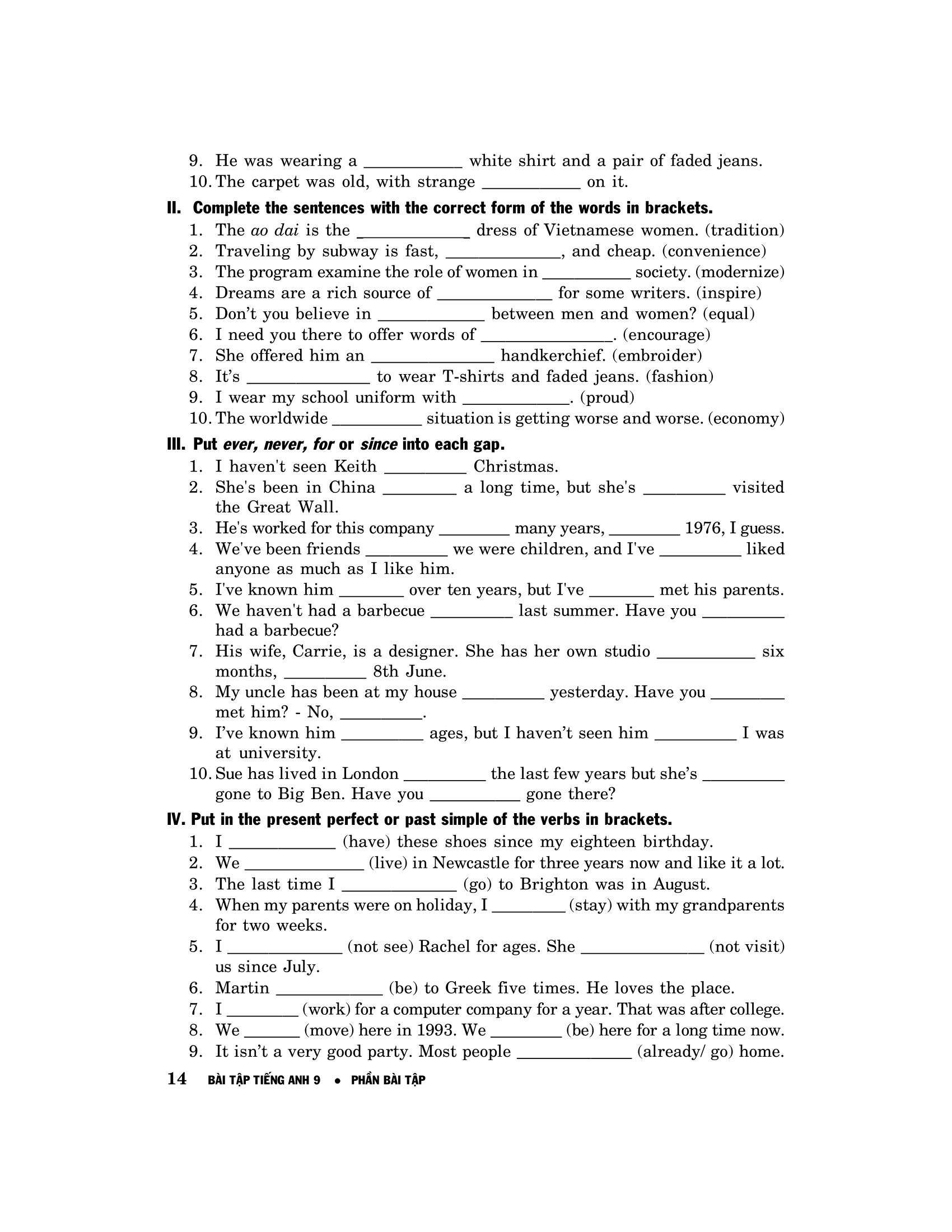 bài tập tiếng anh 9 - không đáp án (2020)