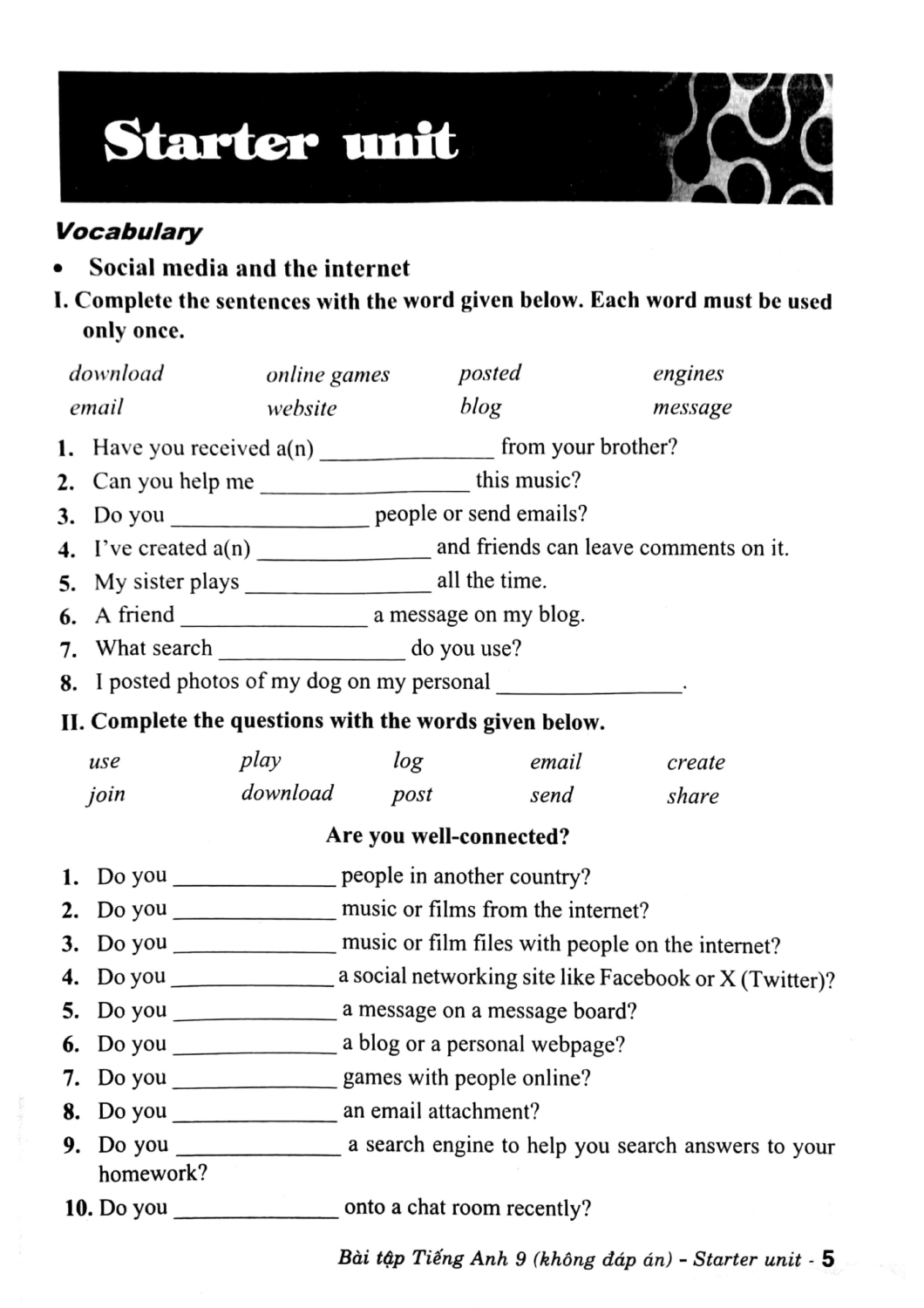 bài tập tiếng anh 9 (không đáp án) (biên soạn theo chương trình gdpt mới - dùng kèm sgk chân trời sáng tạo)