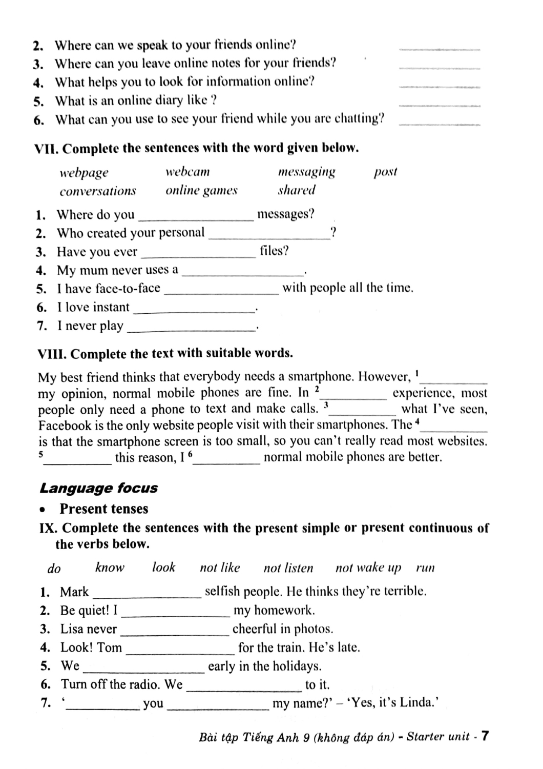 bài tập tiếng anh 9 (không đáp án) (biên soạn theo chương trình gdpt mới - dùng kèm sgk chân trời sáng tạo)