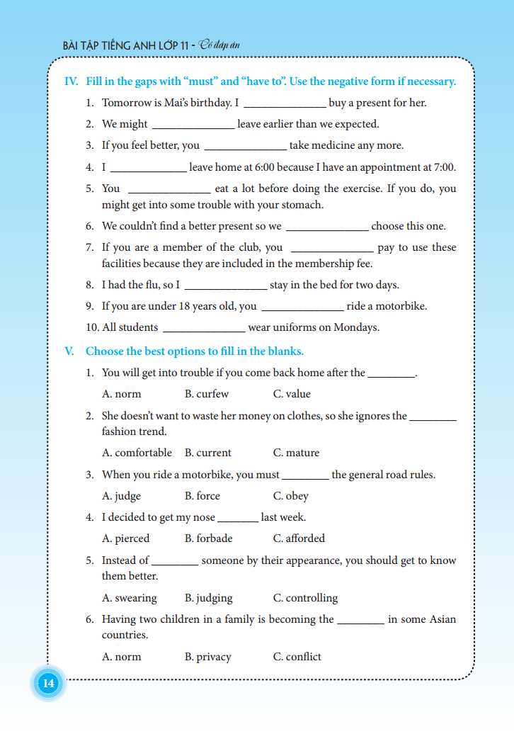 bài tập tiếng anh lớp 11 - có đáp án