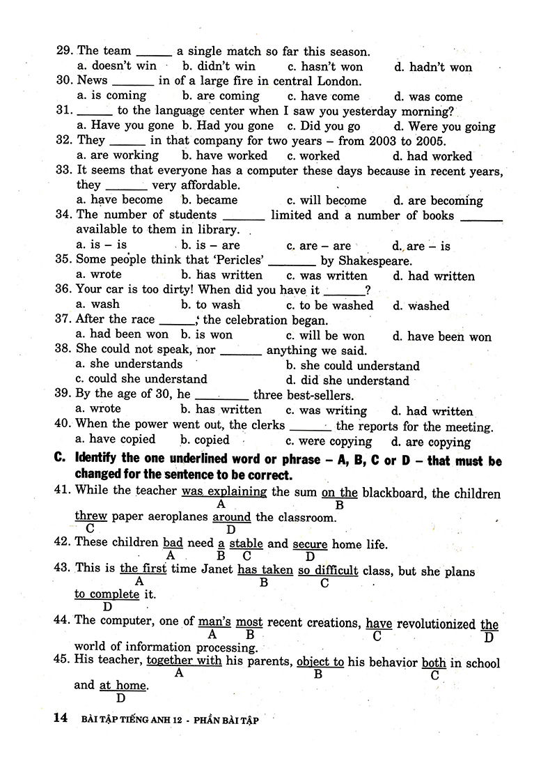 bài tập tiếng anh lớp 12 - không đáp án