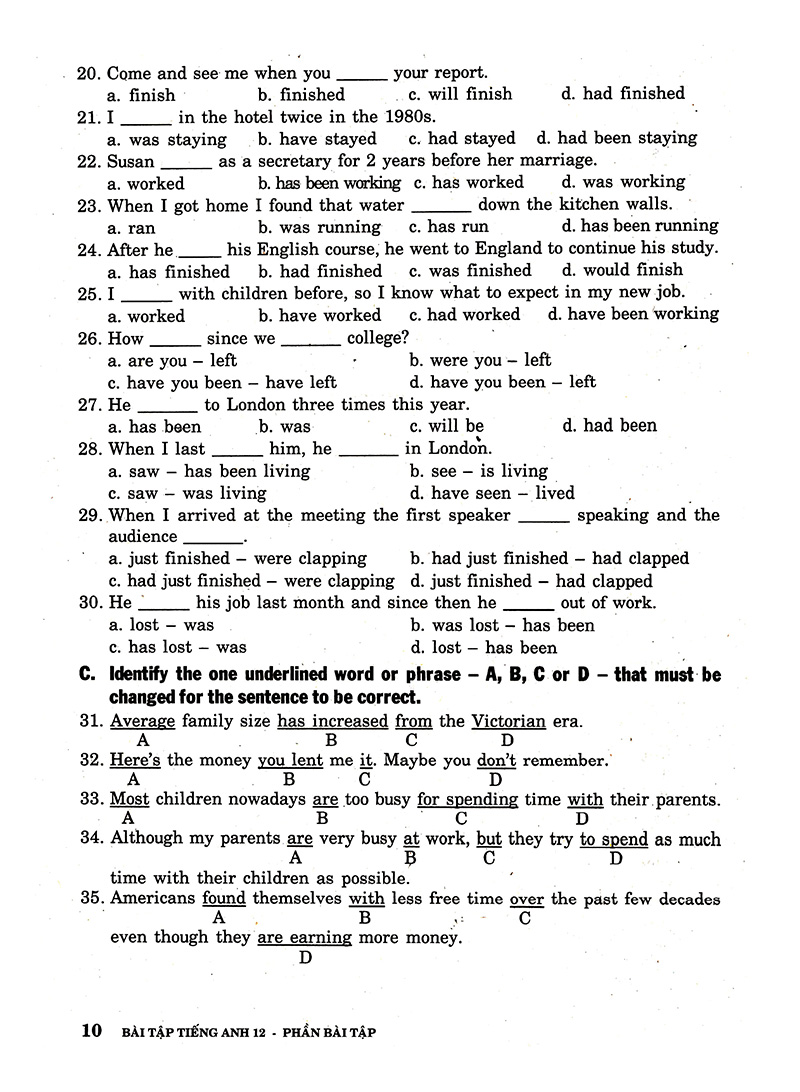 bài tập tiếng anh lớp 12 - không đáp án