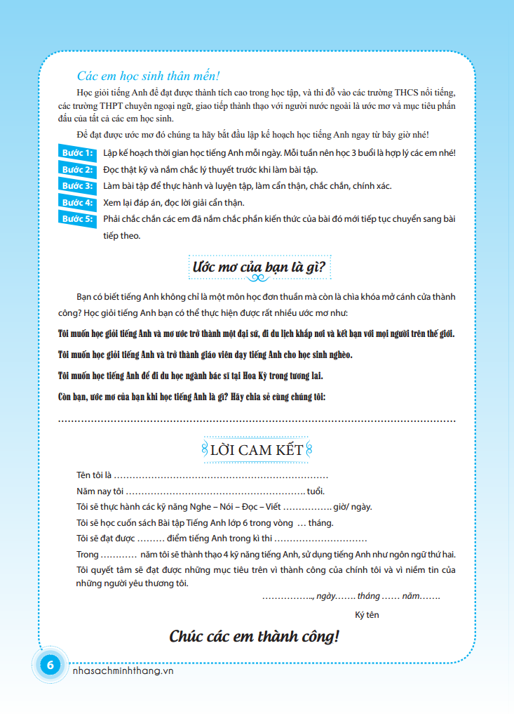 bài tập tiếng anh lớp 6 (không đáp án) (sách màu)