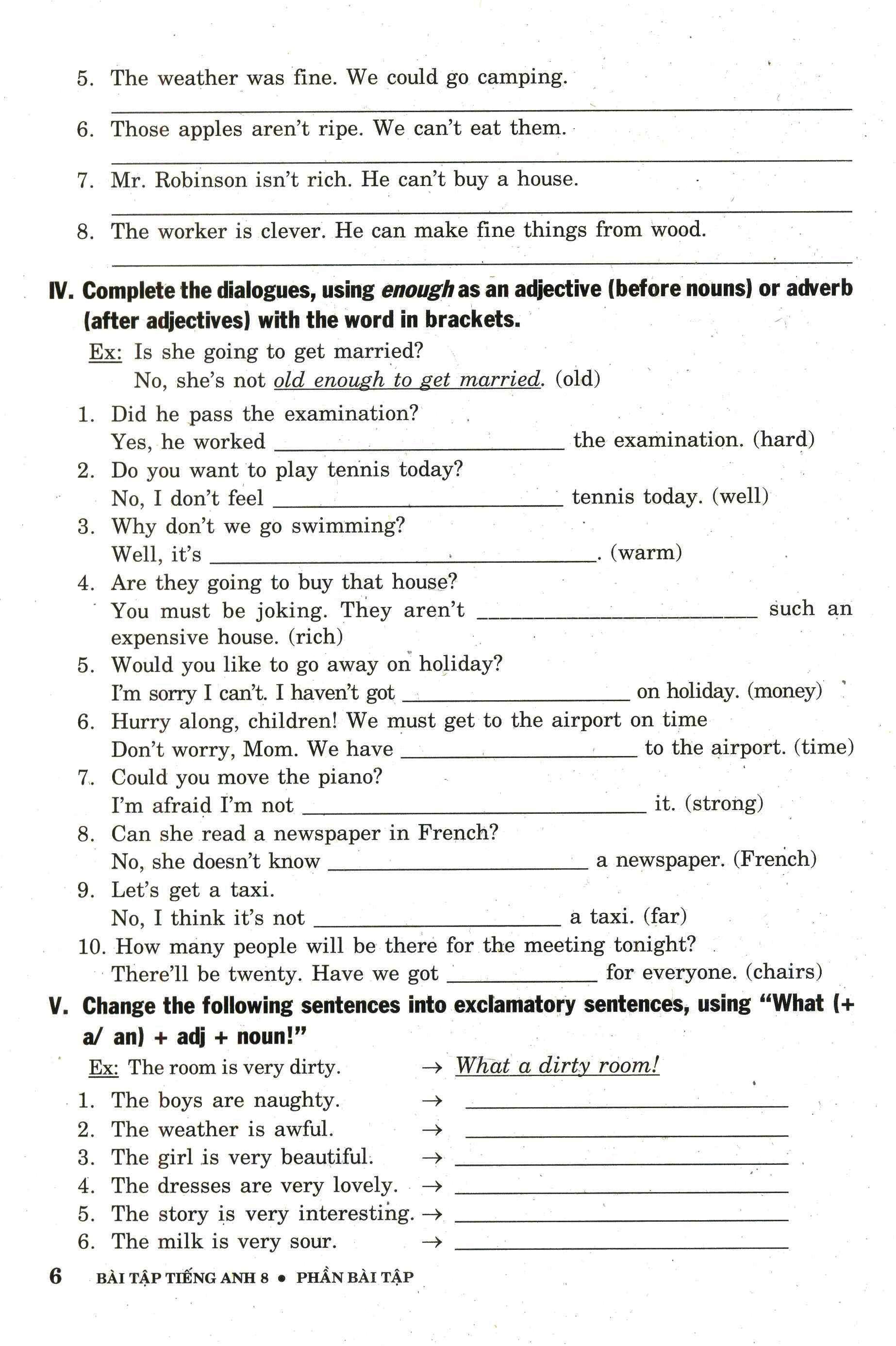 bài tập tiếng anh lớp 8 - không đáp án (2020)