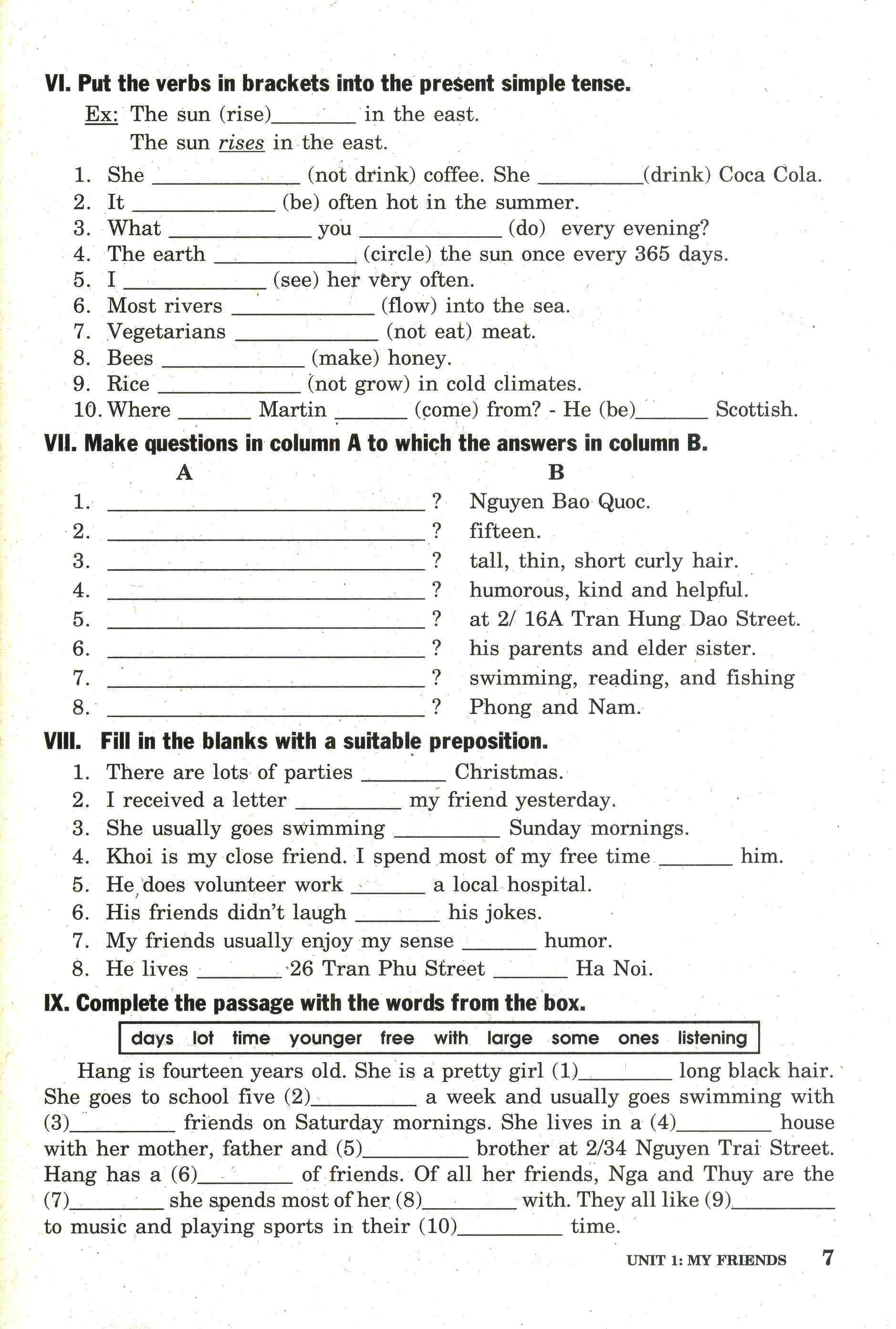 bài tập tiếng anh lớp 8 - không đáp án (2020)