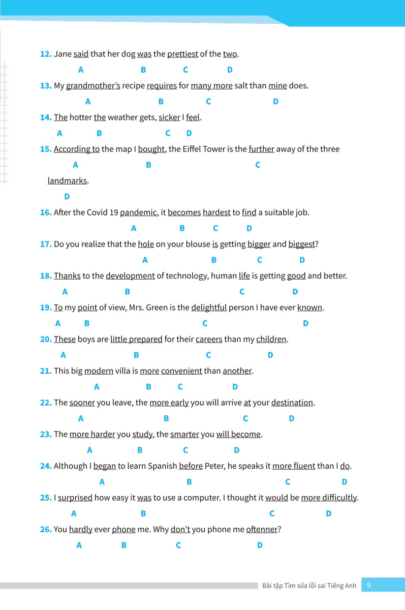 bài tập tìm sửa lỗi sai tiếng anh (ôn thi vào lớp 10 và 10 chuyên)