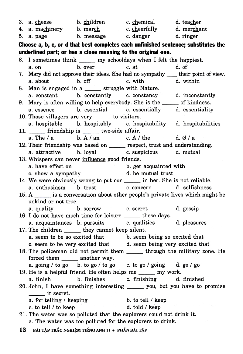 bài tập trắc nghiệm tiếng anh 11 (không đáp án) (tái bản 2018)