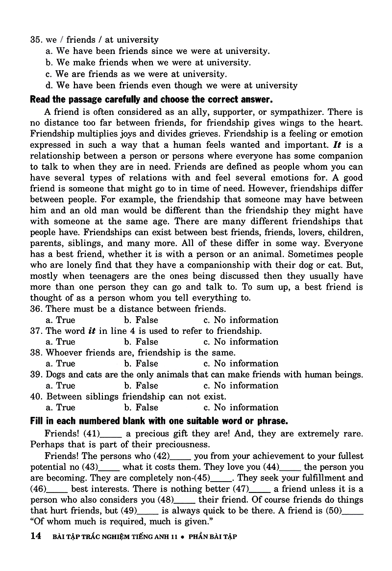 bài tập trắc nghiệm tiếng anh 11 (không đáp án) (tái bản 2018)