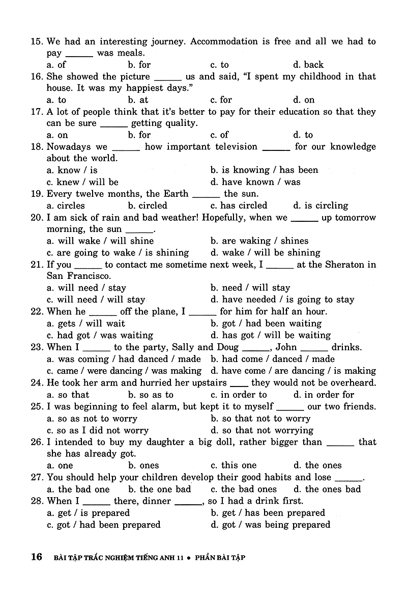bài tập trắc nghiệm tiếng anh 11 (không đáp án) (tái bản 2018)
