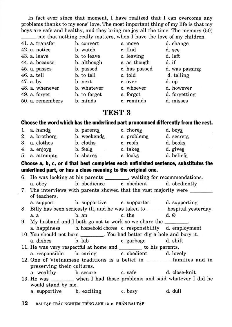 bài tập trắc nghiệm tiếng anh 12 (không đáp án) (tái bản 2018)