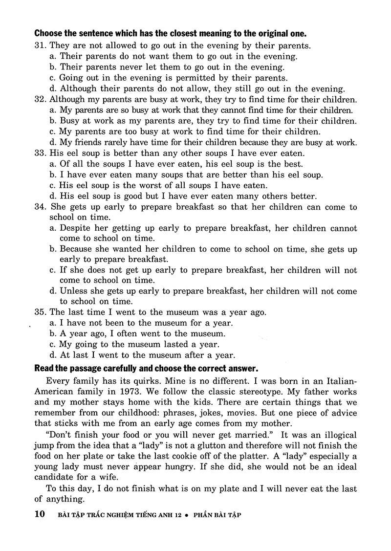 bài tập trắc nghiệm tiếng anh 12 (không đáp án) (tái bản 2018)