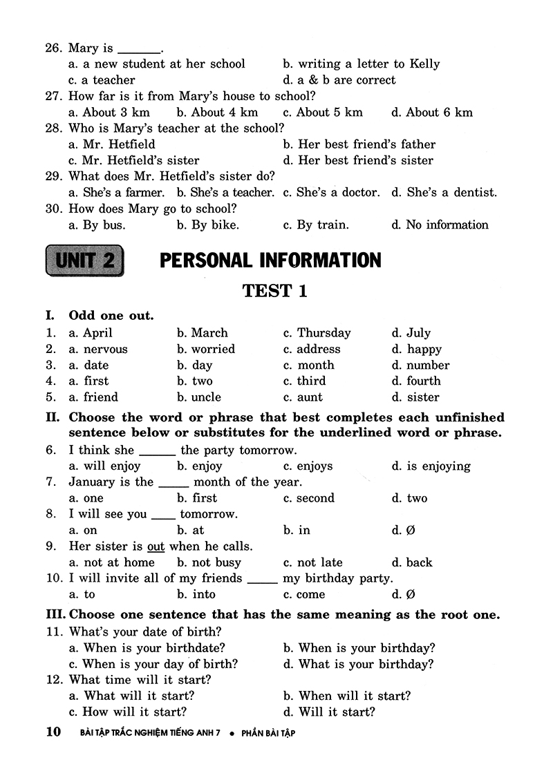 bài tập trắc nghiệm tiếng anh 7 (không đáp án) (tái bản 2018)