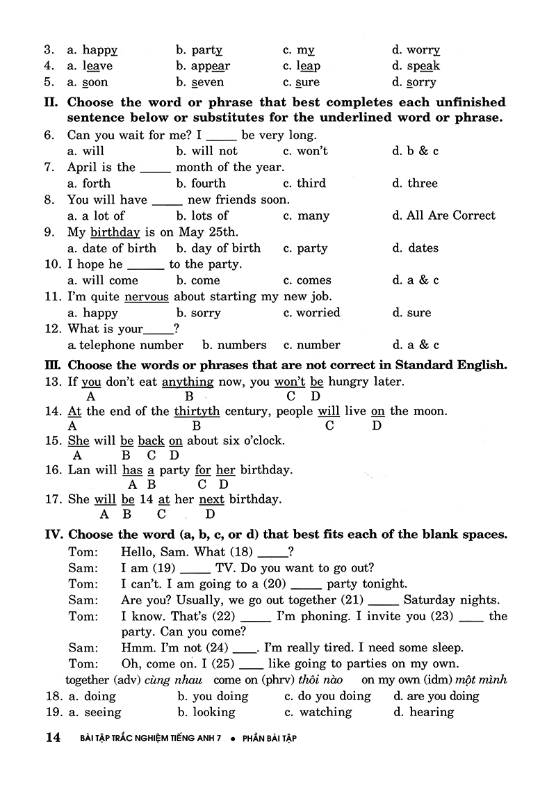 bài tập trắc nghiệm tiếng anh 7 (không đáp án) (tái bản 2018)