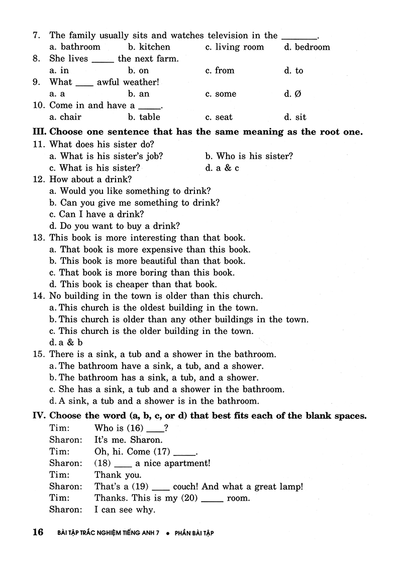 bài tập trắc nghiệm tiếng anh 7 (không đáp án) (tái bản 2018)