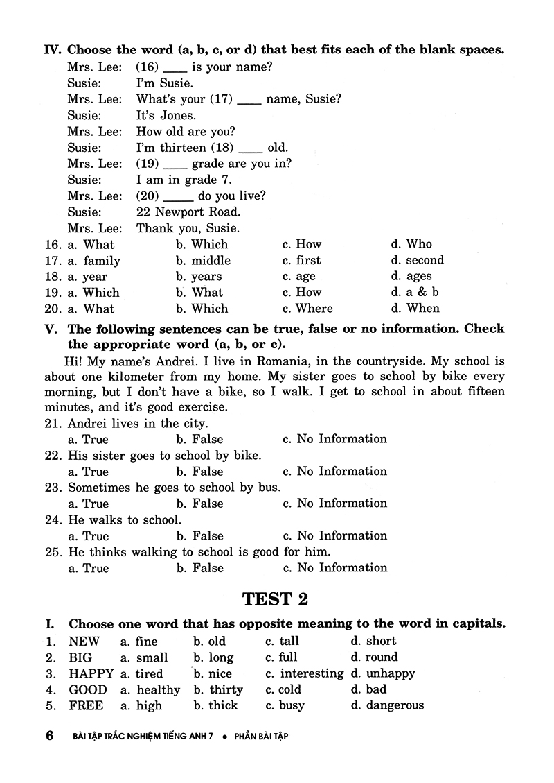 bài tập trắc nghiệm tiếng anh 7 (không đáp án) (tái bản 2018)
