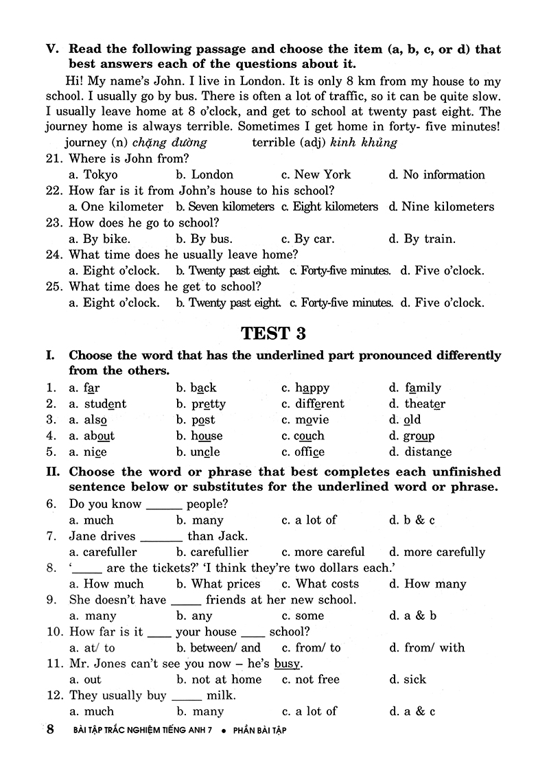 bài tập trắc nghiệm tiếng anh 7 (không đáp án) (tái bản 2018)