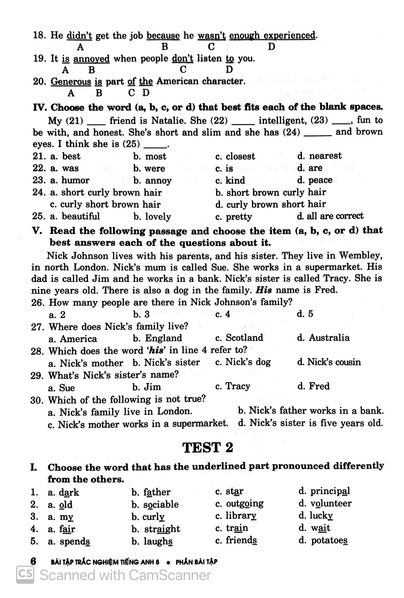 bài tập trắc nghiệm tiếng anh 8 (có đáp án) (2022)