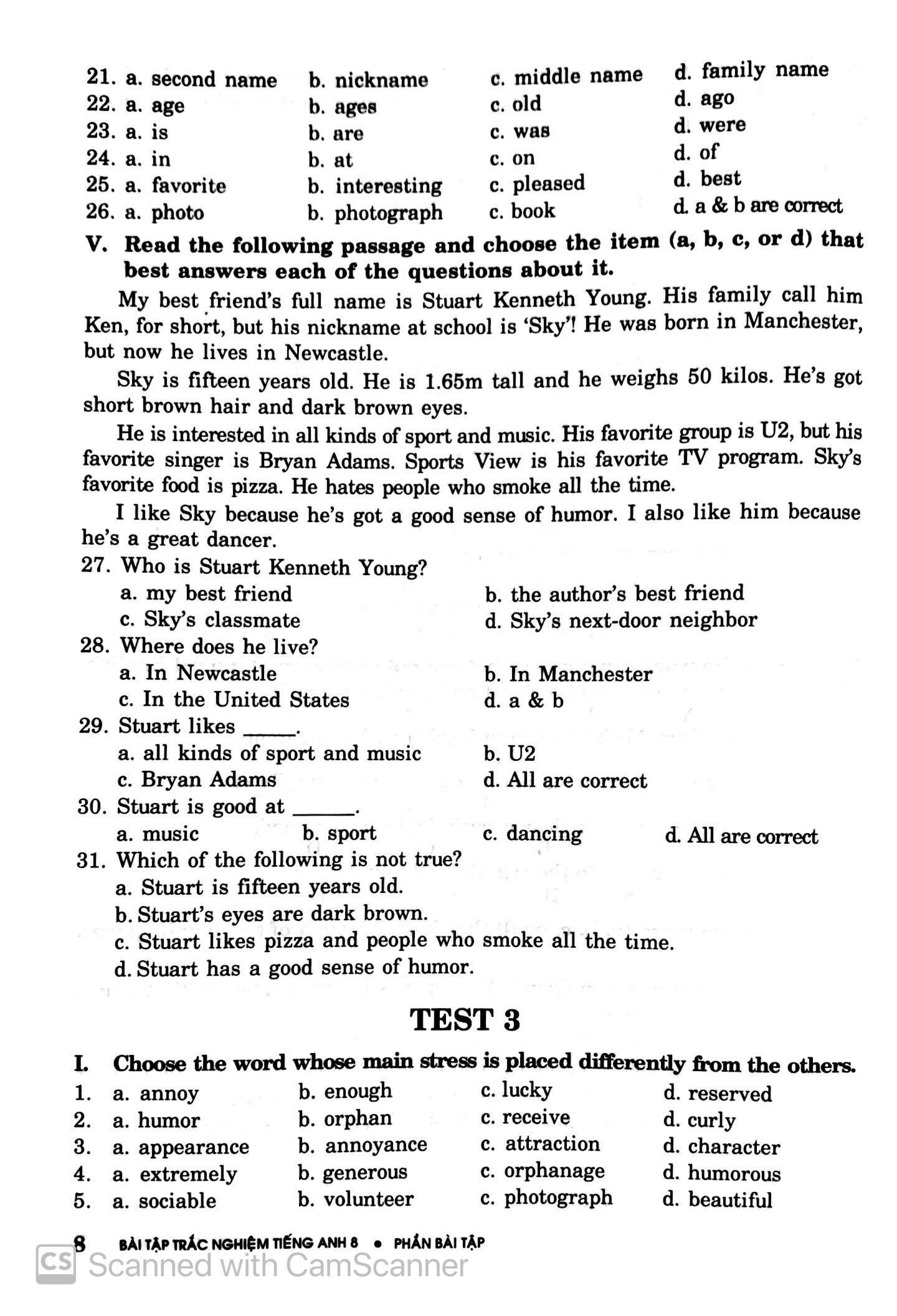 bài tập trắc nghiệm tiếng anh 8 (có đáp án) (2022)