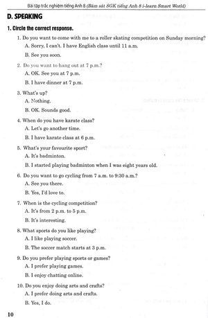 bài tập trắc nghiệm tiếng anh 8 - có đáp án (bám sát sgk cánh diều - i-learn smart world)