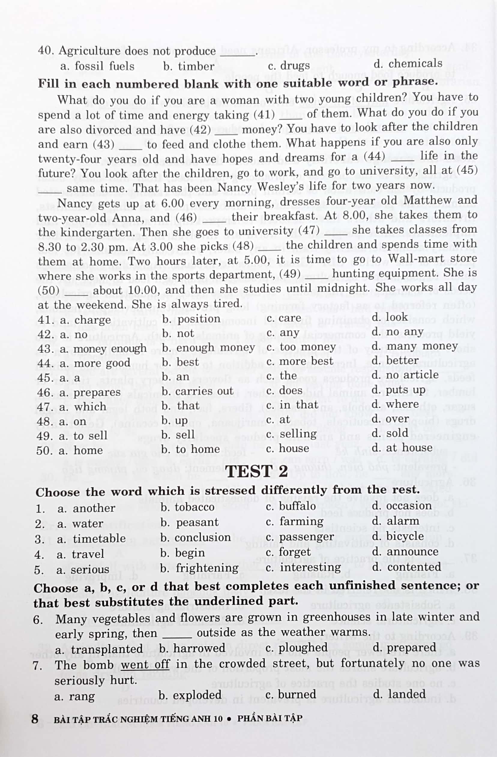 bài tập trắc nghiệm tiếng anh - lớp 10 (không đáp án)