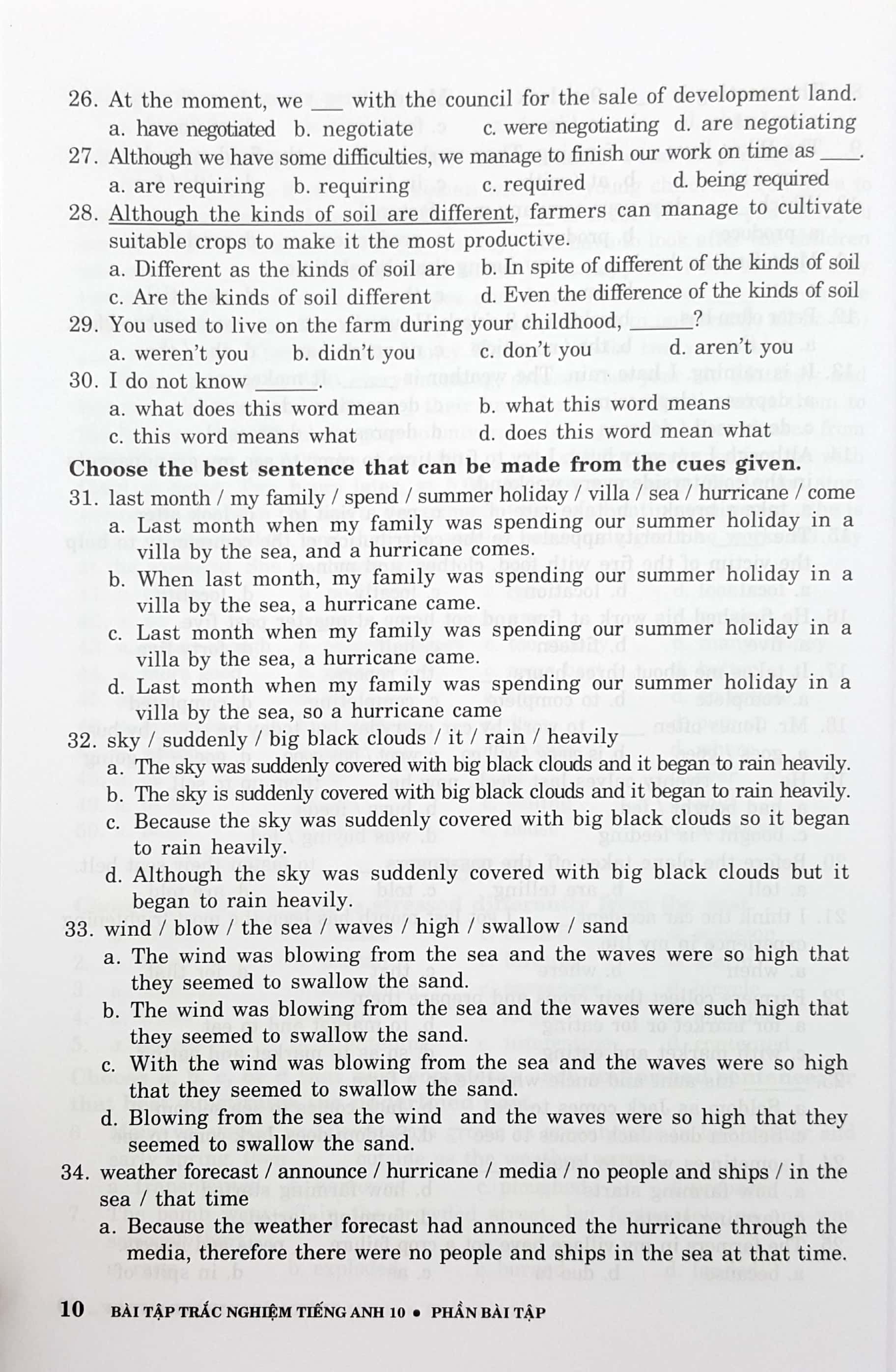 bài tập trắc nghiệm tiếng anh - lớp 10 (không đáp án)