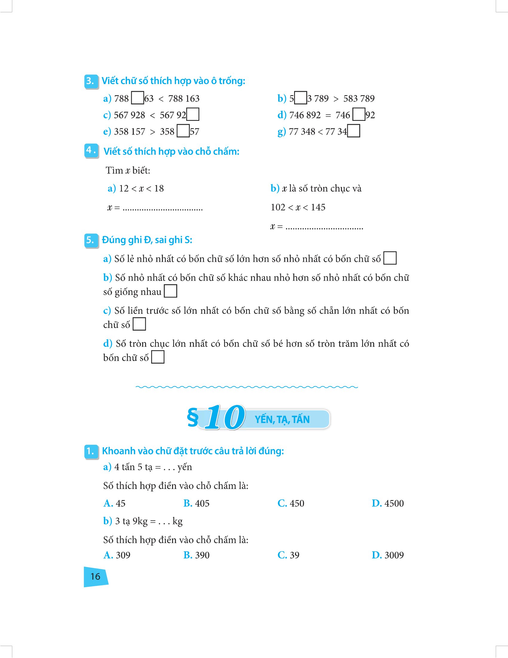 bài tập trắc nghiệm và đề tự kiểm tra toán 4
