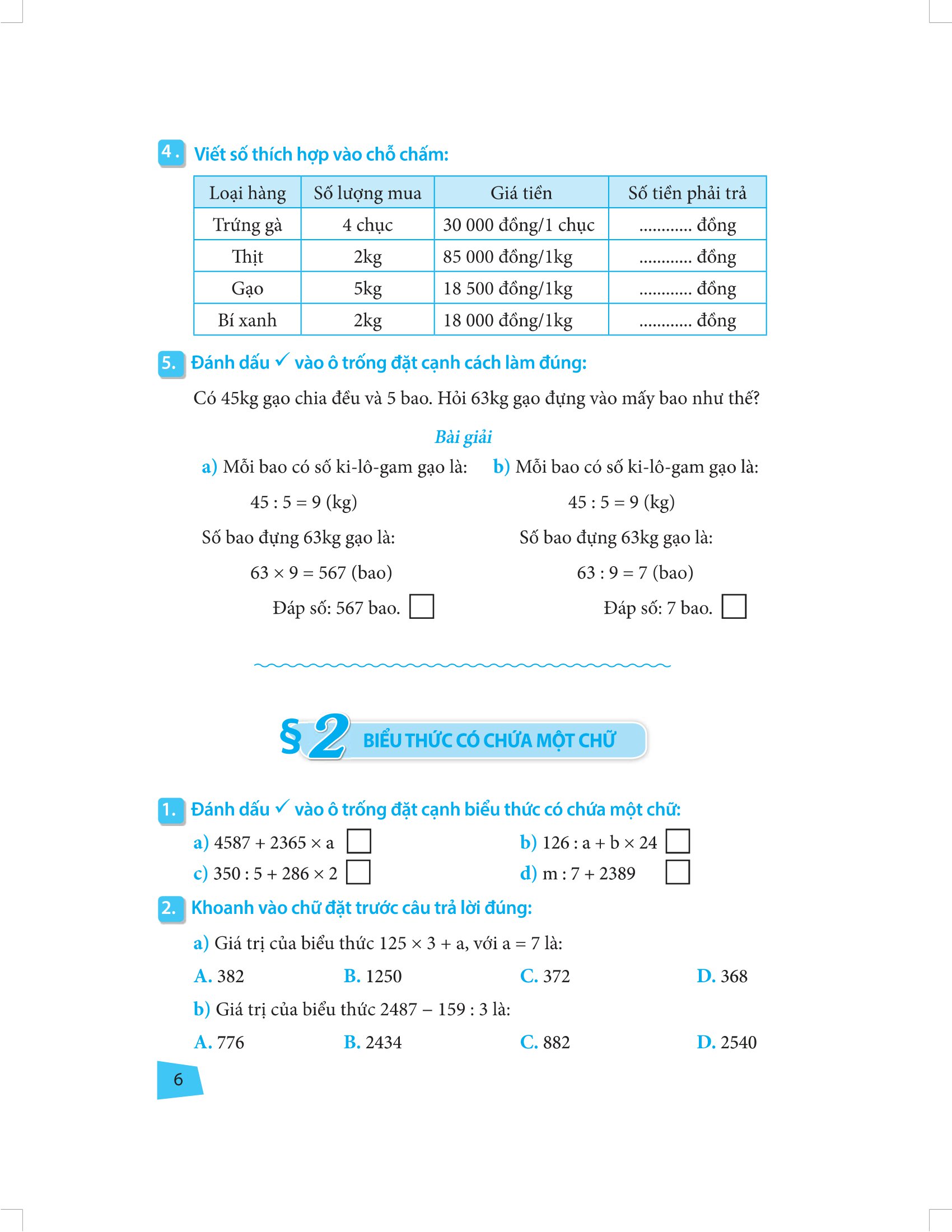 bài tập trắc nghiệm và đề tự kiểm tra toán 4
