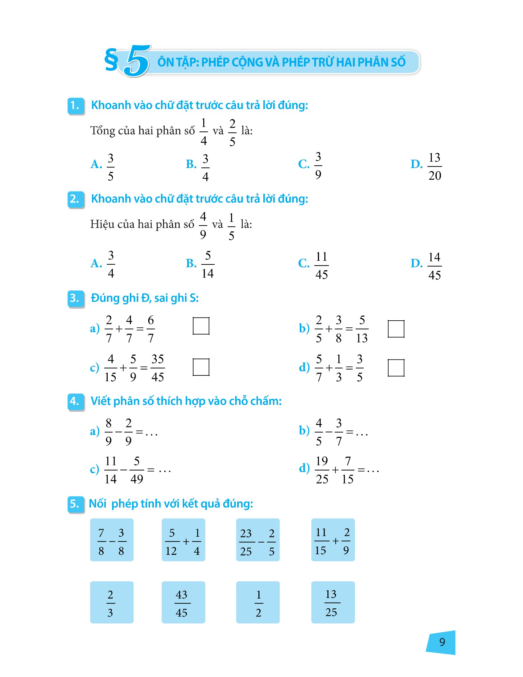 bài tập trắc nghiệm và đề tự kiểm tra toán 5