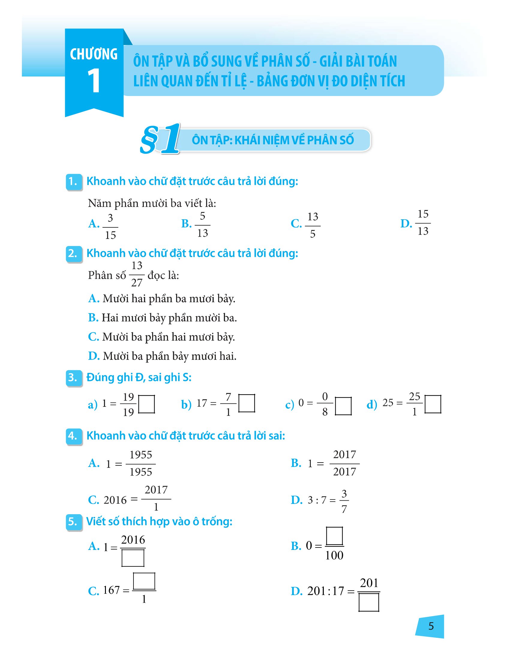 bài tập trắc nghiệm và đề tự kiểm tra toán 5