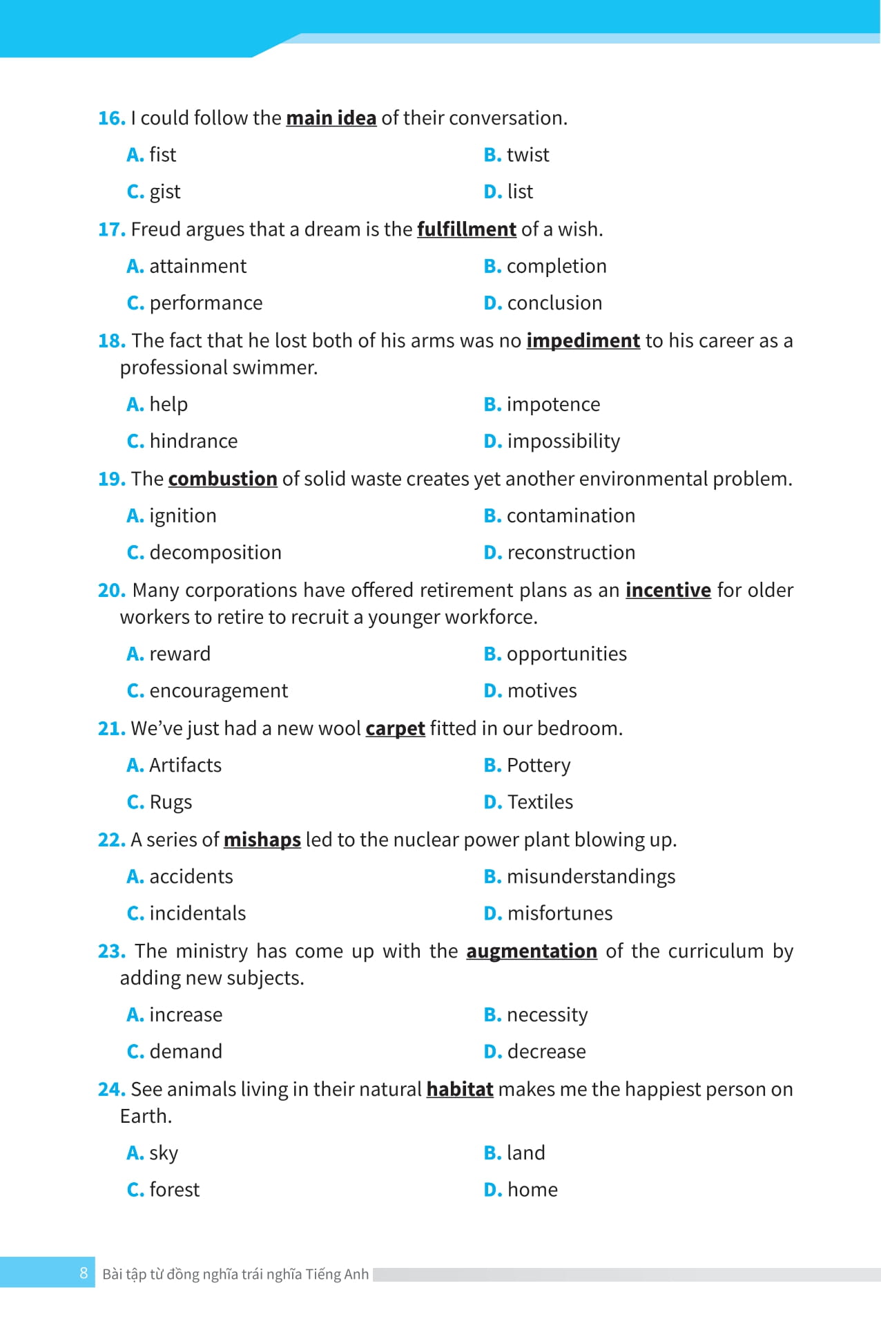 bài tập từ đồng nghĩa, trái nghĩa tiếng anh (ôn thi vào lớp 10 và 10 chuyên)