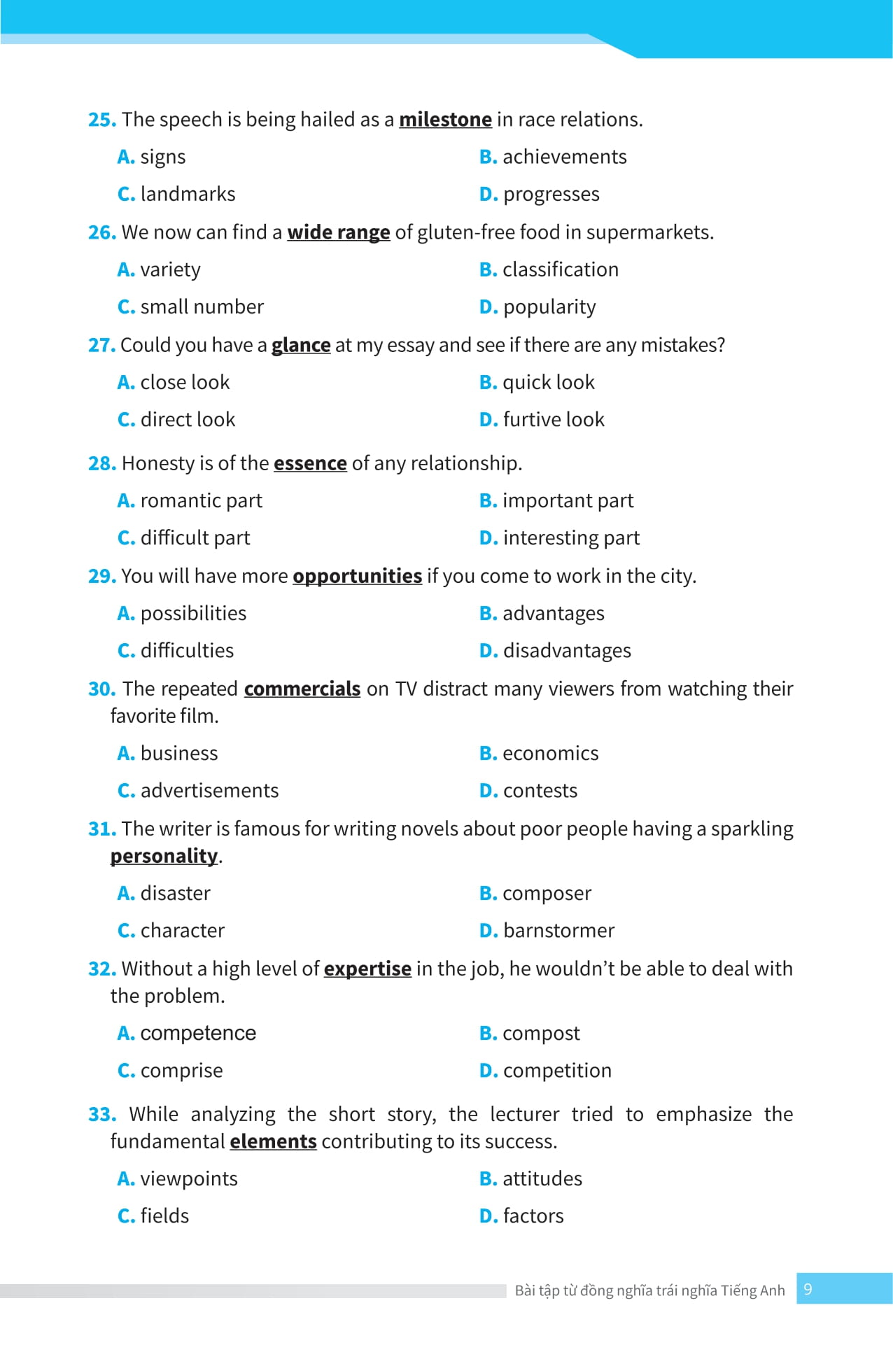 bài tập từ đồng nghĩa, trái nghĩa tiếng anh (ôn thi vào lớp 10 và 10 chuyên)