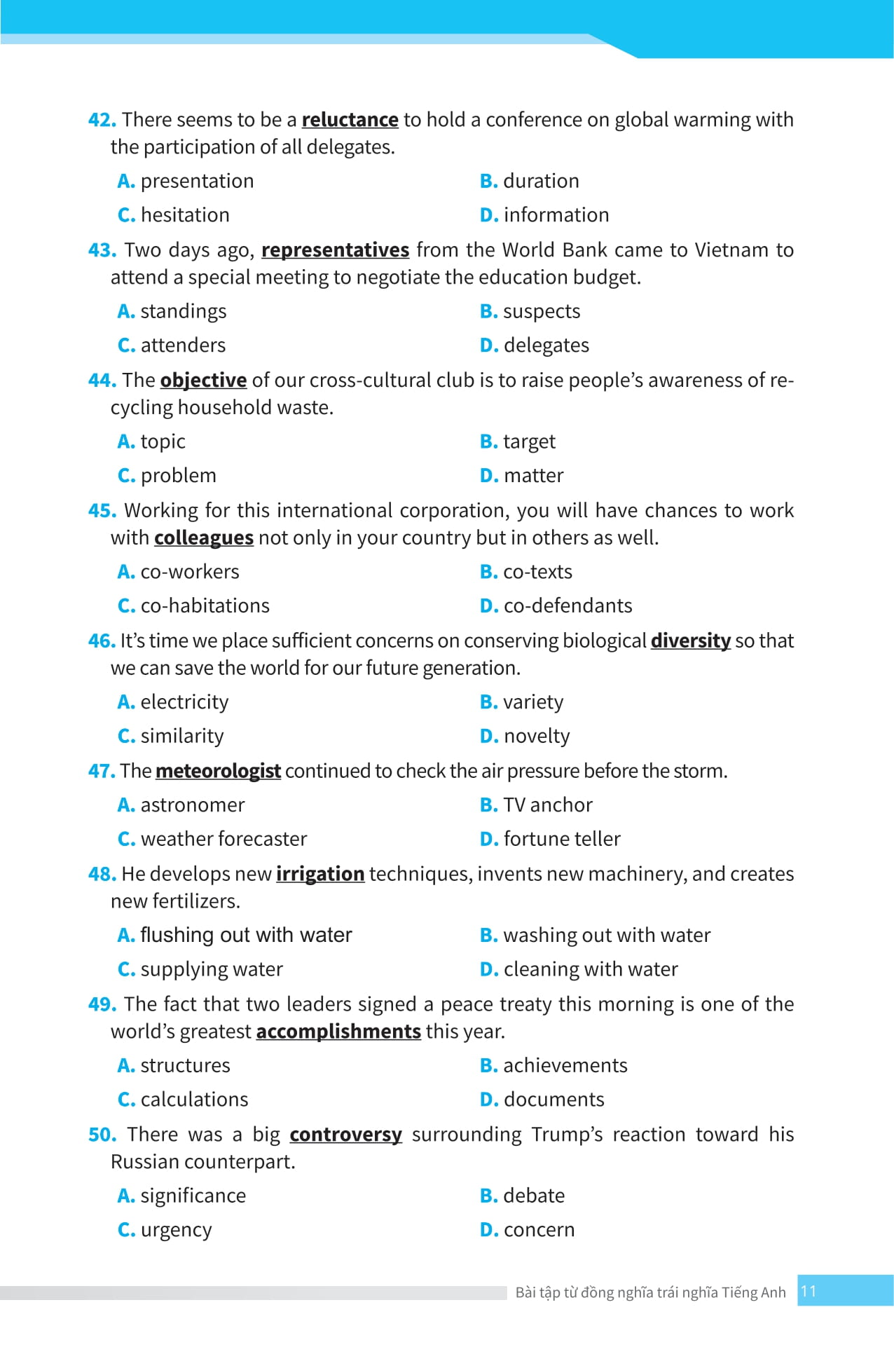 bài tập từ đồng nghĩa, trái nghĩa tiếng anh (ôn thi vào lớp 10 và 10 chuyên)