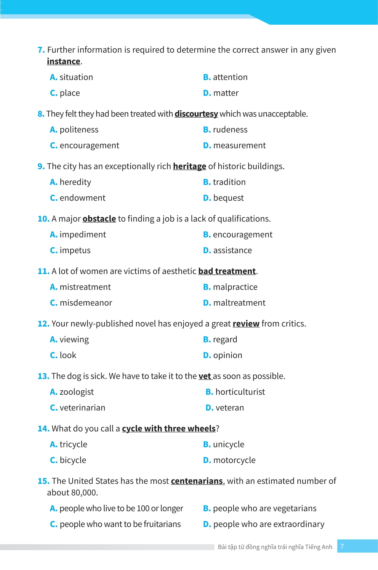 bài tập từ đồng nghĩa, trái nghĩa tiếng anh (ôn thi vào lớp 10 và 10 chuyên)