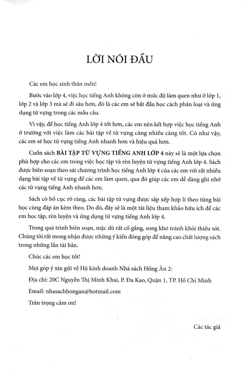 bài tập từ vựng tiếng anh lớp 4 (biên soạn theo chương trình giáo dục phổ thông mới)