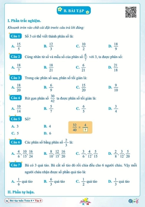 bài tập tuần toán 4 - tập 2 (kết nối)