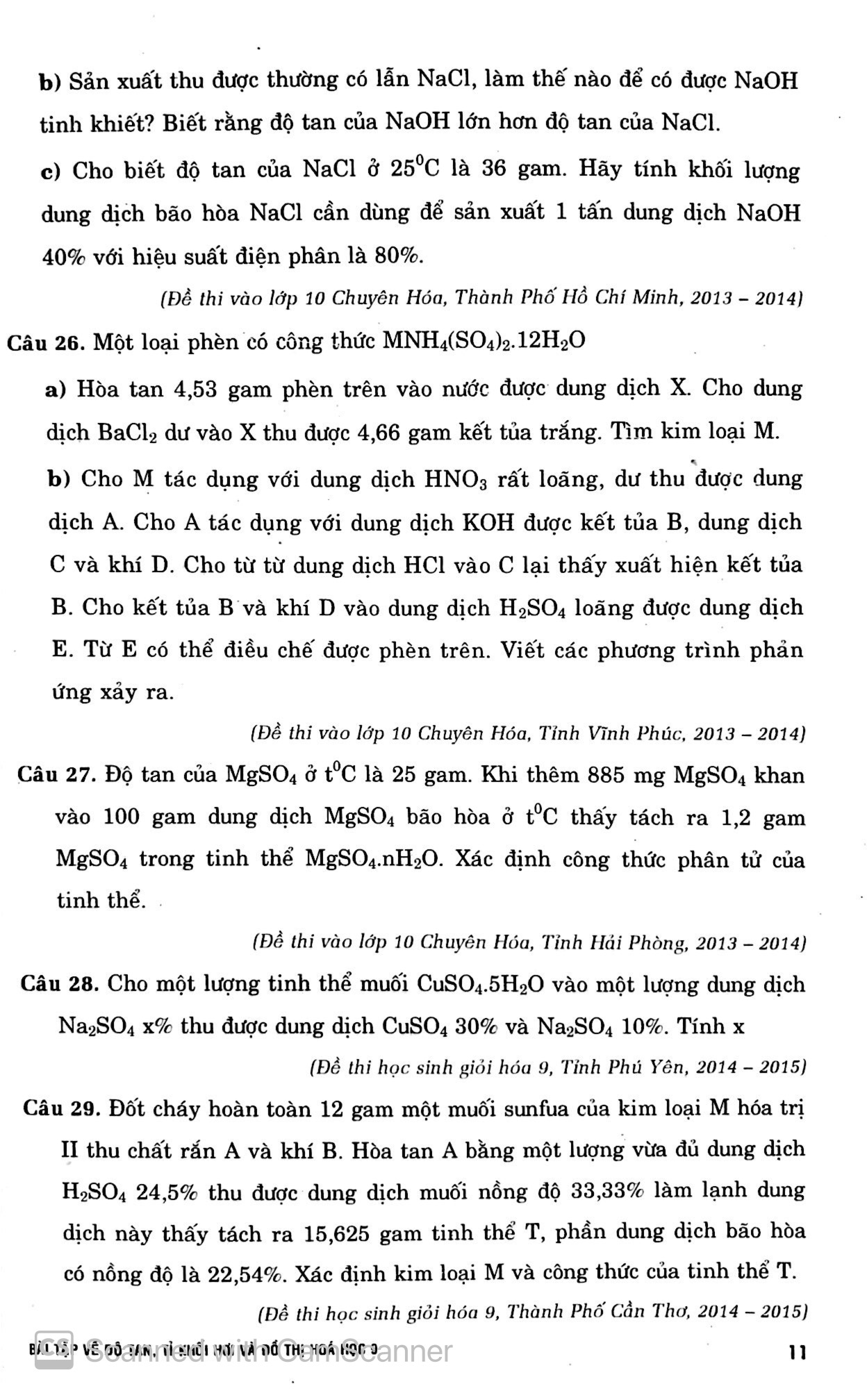 bài tập về độ tan - tỉ khối hơi và đồ thị - hóa học 9
