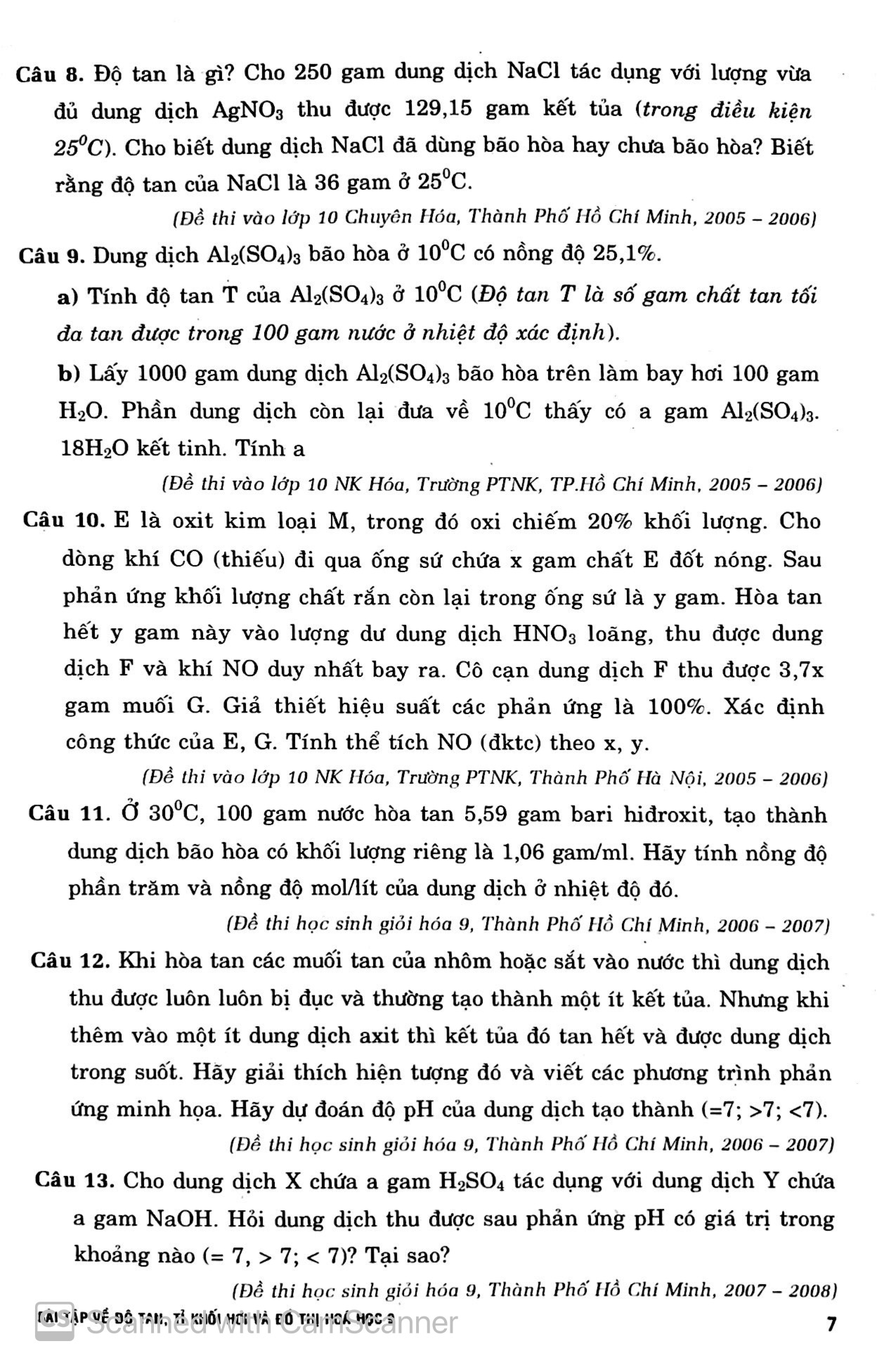 bài tập về độ tan - tỉ khối hơi và đồ thị - hóa học 9