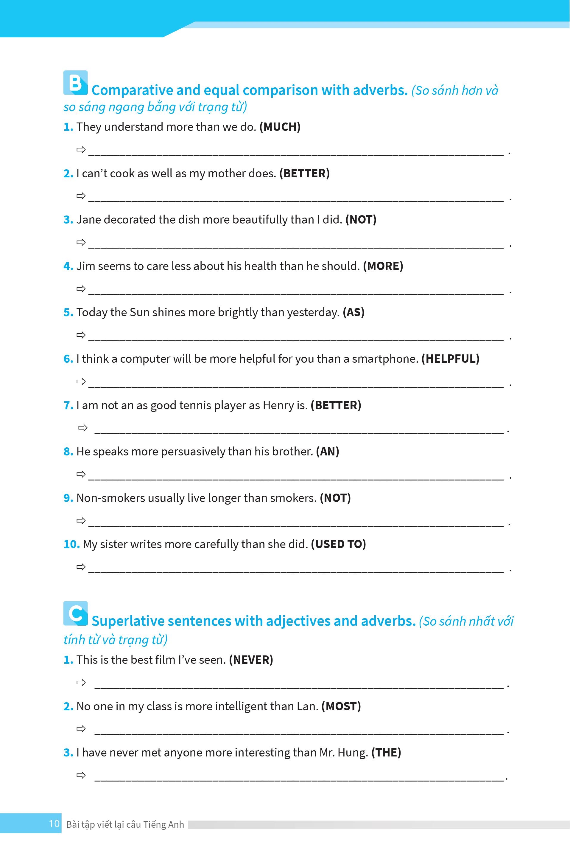 bài tập viết lại câu tiếng anh ( ôn thi vào lớp 10 và 10 chuyên )