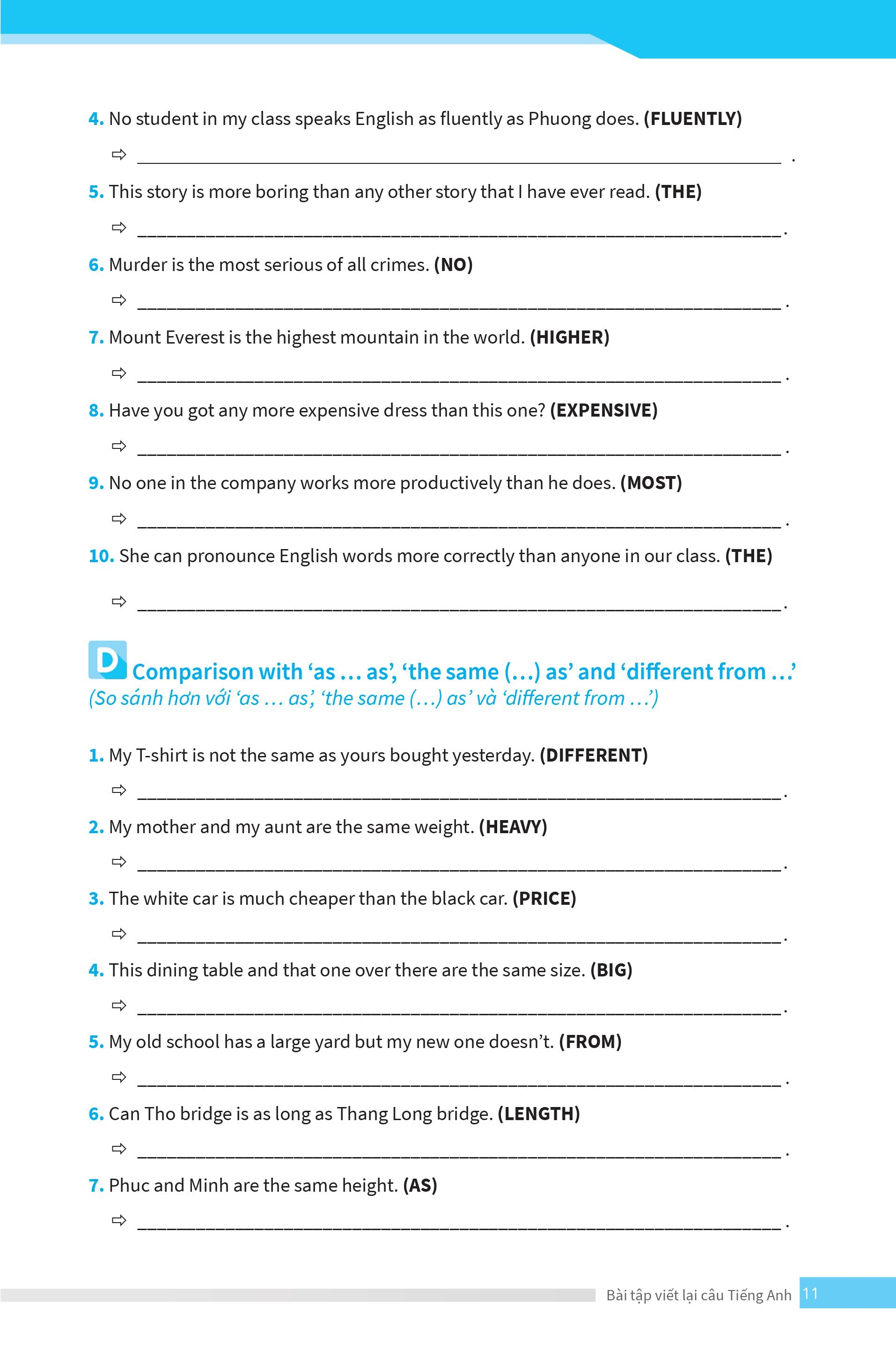 bài tập viết lại câu tiếng anh ( ôn thi vào lớp 10 và 10 chuyên )