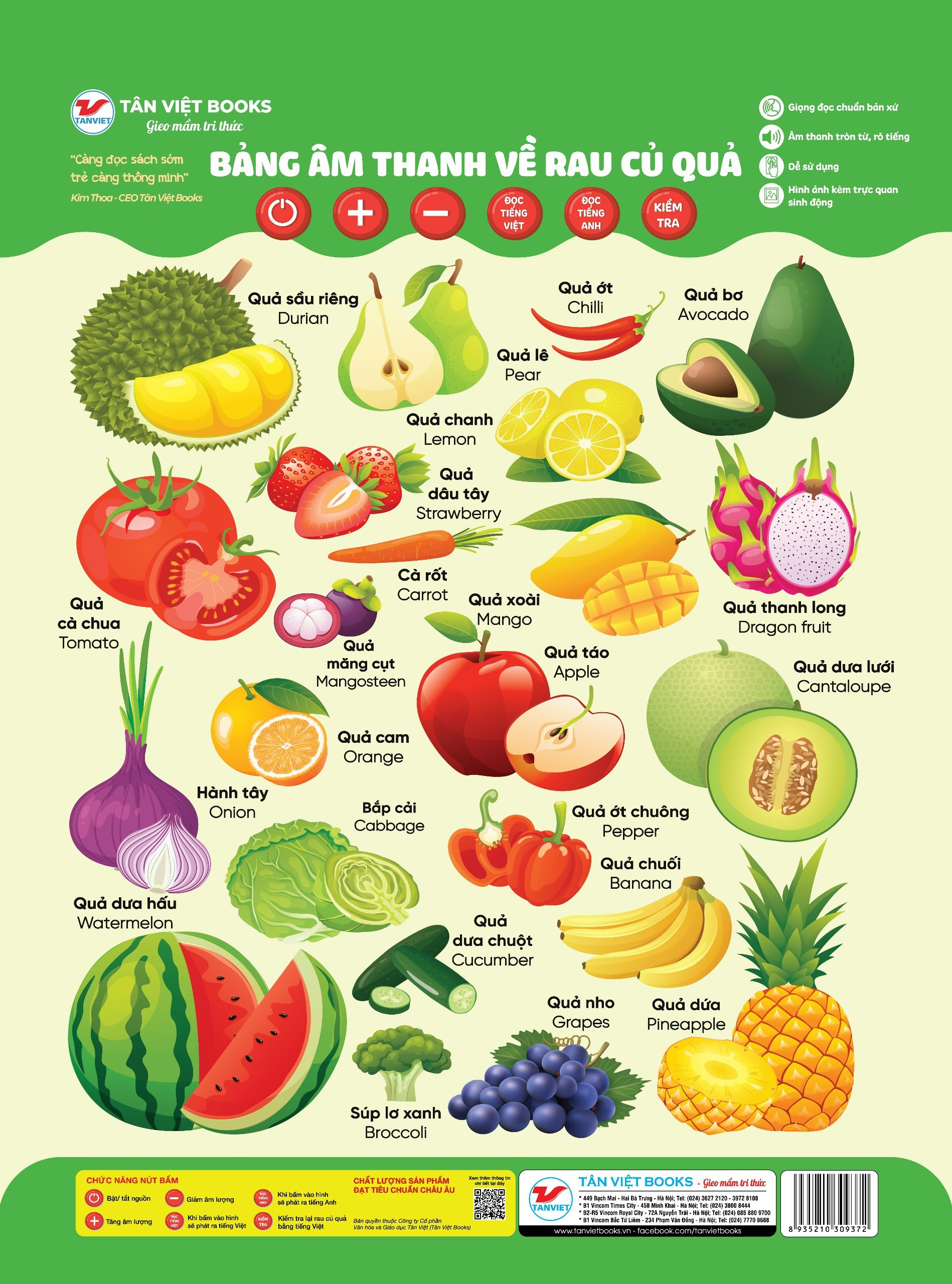 bảng âm thanh về rau củ quả