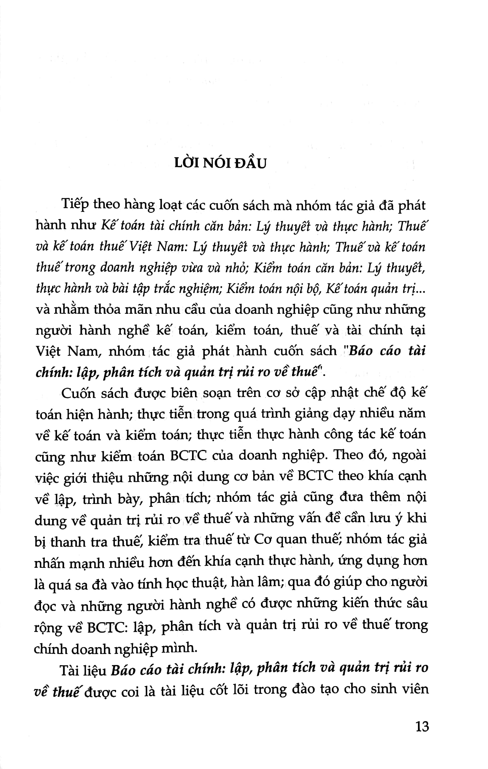 báo cáo tài chính - lập, phân tích và quản trị rủi ro về thuế