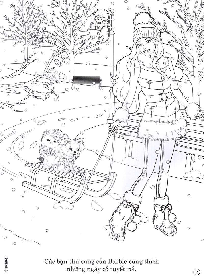 barbie giáng sinh yêu thương - tô màu khổ lớn với hơn 50 đề can