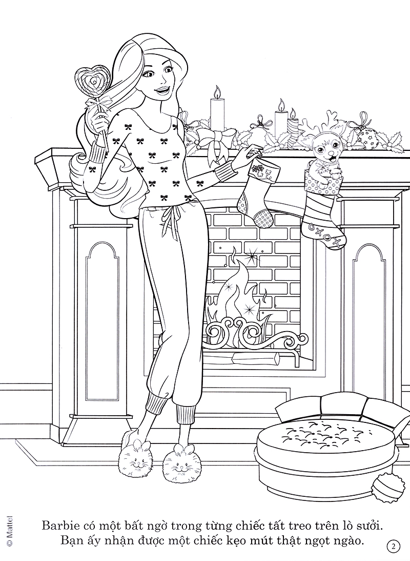 barbie giáng sinh yêu thương - tô màu khổ lớn với hơn 50 đề can