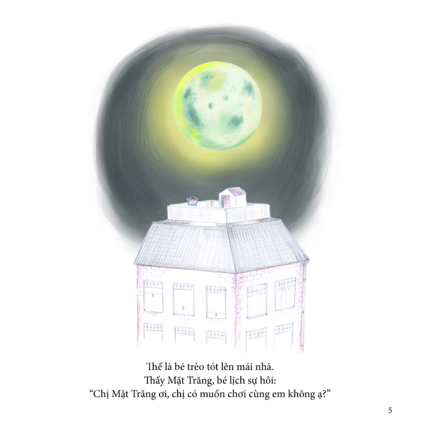 bé chơi cùng mặt trăng