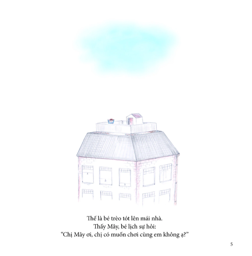 bé chơi cùng mây