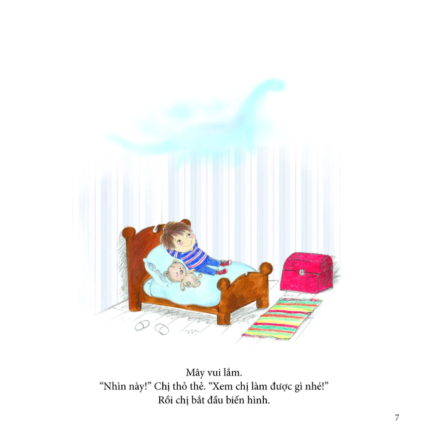 bé chơi cùng mây