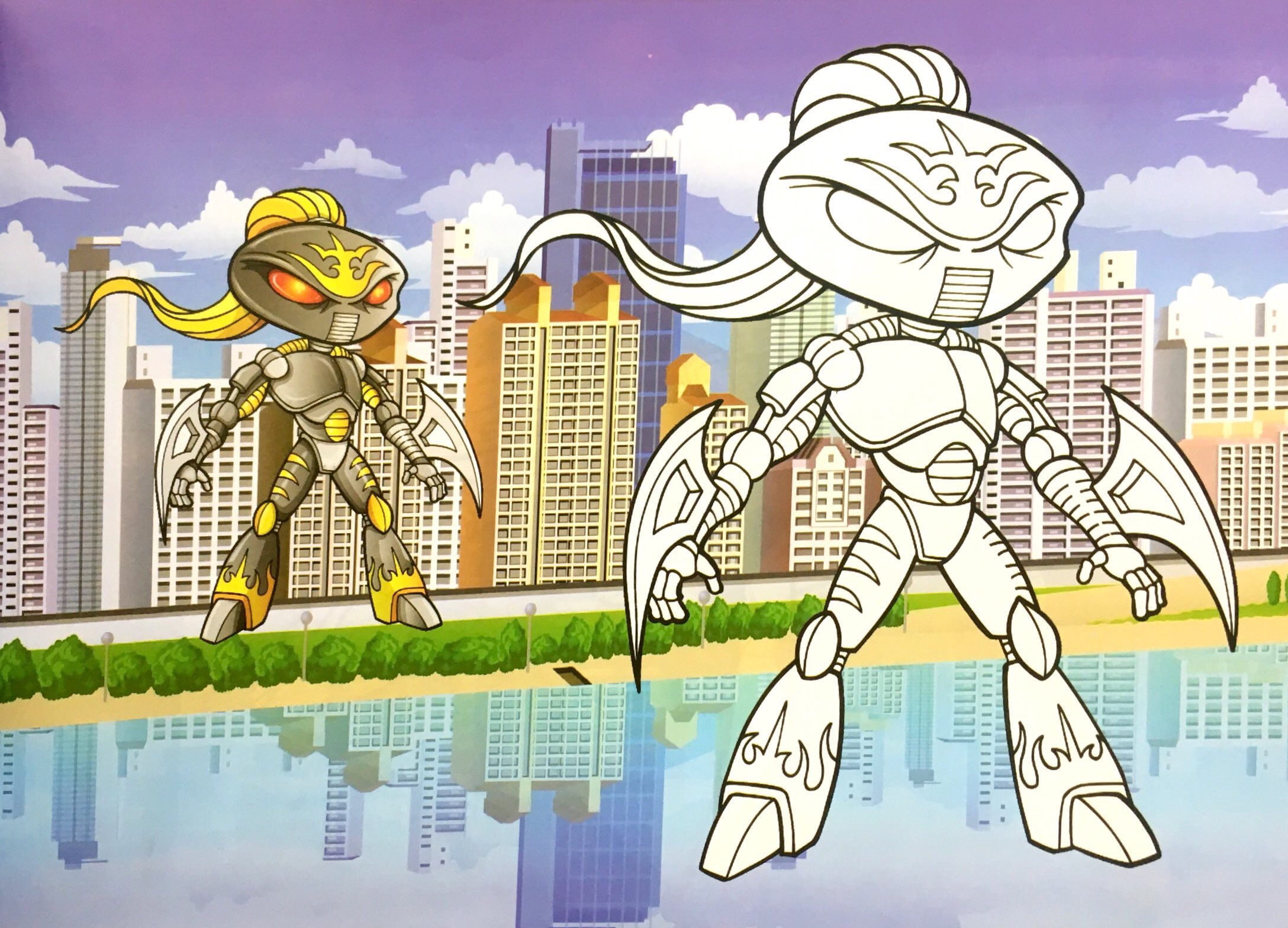 bé chơi với bút màu - rô - bốt